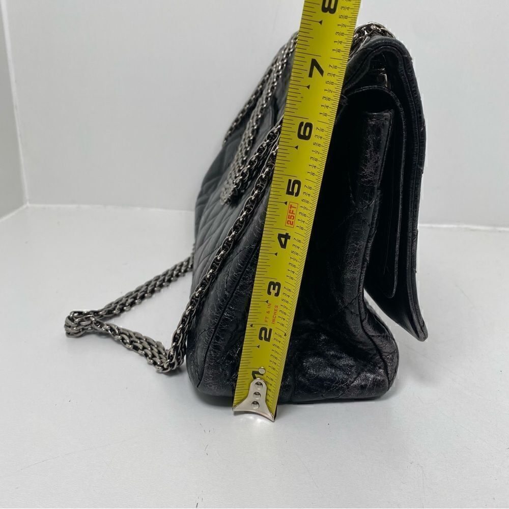 Chanel reissue 2.55 Flag Bag Quilted Glazed Calf Skin Silver Jumbo - Picture 10 of 12